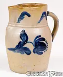 Rare 1/2 Gal. JOHN BELL / WAYNESBORO Stoneware Pitcher w/ Cobalt Floral Decoration by John Bell, circa 1850-1880, Stoneware, sold Aug 2021