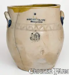 O.S. Cadwell, Very Rare O.S. CADWELL / HARTFORD Stoneware Jar w/ Impressed Eagle and Coggled Designs, circa 1830, Stoneware