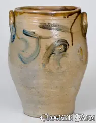 Swan & States, Rare SWAN & STATES / STONINGTON, CT Stoneware Jar Inscribed "J. C.", circa 1825, Stoneware