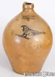 Clark & Fox, Rare 4 Gal. CLARK & FOX / ATHENS, NY Stoneware Jug with Bird Decoration, circa 1835, Stoneware