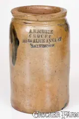 Fells Point Address, Rare 1/2 Gal. Baltimore, MD Stoneware Advertising Jar (Fells Point Address), circa 1875, Stoneware