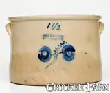 John H. Osborn Newark Pottery, Rare 1 1/2 Gal. JOHN H. OSBORN / NEWARK POTTERY Stoneware Cake Crock with Floral Decoration, circa 1875, Stoneware