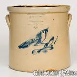 Fulper Bros, Unusual 3 Gal. FULPER BROS. / FLEMINGTON, NJ Stoneware Crock w/ Bird Decoration, late 19th century, Stoneware