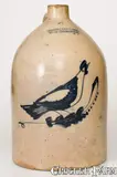 Connolly & Palmer, Fine 4 Gal. CONNOLLY & PALMER / NEW BRUNSWICK, NJ Stoneware Bird Jug, circa 1886-1889, Stoneware