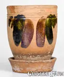 S. Bell & Son, S. BELL & SON / STRASBURG, VA Redware Flowerpot w/ Two-Color Slip Decoration