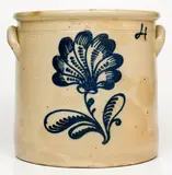 T. Harrington, 4 Gal. T. HARRINGTON / LYONS Stoneware Crock with Slip-Trailed Floral Decoration, circa 1860, Stoneware