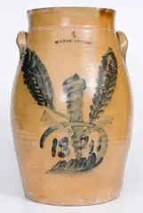E. S. Fox, Scarce E. S. FOX / ATHENS Stoneware Churn Dated "1841", 1841, Stoneware