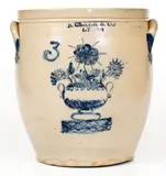 N. Clark & Co., Outstanding N. CLARK & CO. / LYONS Stoneware Jar w/ Elaborate Incised Flowering Urn Decoration