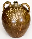 C Rhodes, Outstanding 5 Gal. "C. Rhodes / Maker" Double-Handled Stoneware Jug, Edgefield District, SC, c1850, c1850, Stoneware