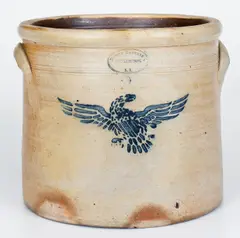 Brown Brothers, Scarce BROWN BROTHERS/ HUNTINGTON / L.I. 2 Gal. Stoneware Crock w/ Stenciled Eagle Decoration, circa 1870-1885, Stoneware
