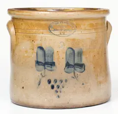 Brown Brothers, 2 Gal. BROWN BROTHERS / HUNTINGTON, Long Island Stoneware Crock with Floral Decoration, circa 1885-1905, Stoneware