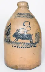J. C. Waelde, Outstanding J. C. WAELDE / NORTH BAY Stoneware Rabbit Jug, circa 1860, Stoneware