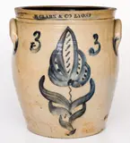 N. Clark & Co., Fine 3 Gal. N. CLARK & CO. / LYONS, New York Stoneware Jar with Bold Floral Decoration
