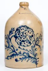 N. A. WHITE & CO. / BINGHAMTON Stoneware Jug w/ Elaborate Slip-Trailed Floral Decoration by N. A. White & Co., circa 1870, Stoneware, sold Apr 2021