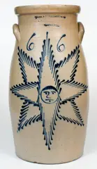 T. Harrington, Outstanding 6 Gal. T. HARRINGTON / LYONS Stoneware Starface Churn, circa 1860, Stoneware
