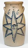 T. Harrington, Outstanding 6 Gal. T. HARRINGTON / LYONS Stoneware Starface Churn, circa 1860, Stoneware