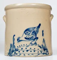 Brady & Ryan, 4 Gal. BRADY & RYAN / ELLENVILLE, NY Stoneware Crock w/ Pecking Chicken Decoration, circa 1885, Stoneware