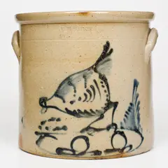 Riedinger & Caire, 3 Gal. RIEDINGER & CAIRE / POUGHKEEPSIE, NY Stoneware Crock w/ Pecking Chicken Decoration, circa 1870, Stoneware