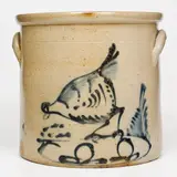 Riedinger & Caire, 3 Gal. RIEDINGER & CAIRE / POUGHKEEPSIE, NY Stoneware Crock w/ Pecking Chicken Decoration