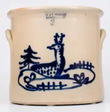 Fine 3 Gal. J. & E. NORTON / BENNINGTON, VT Stoneware Crock w/ Reclining Deer Decoration by J. & E. Norton, circa 1855, Stoneware, sold Apr 2021
