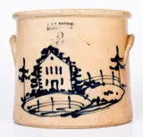 Rare J. & E. NORTON / BENNINGTON, VT Stoneware Crock w/ Cobalt House Scene by J. & E. Norton, circa 1855, Stoneware, sold Apr 2021