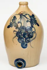 Cowden & Wilcox, Monumental 5 Gal. COWDEN & WILCOX / HARRISBURG, PA Stoneware Jug Cooler w/ Large Grapes Motif, circa 1870, Stoneware