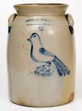 COWDEN & WILCOX / HARRISBURG, PA Stoneware Jar w/ Bird Decoration by Cowden & Wilcox, circa 1865, Stoneware, sold Apr 2021