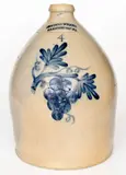4 Gal. COWDEN & WILCOX / HARRISBURG, PA Stoneware Jug w/ Bold Grapes Decoration by Cowden & Wilcox, circa 1865, Stoneware, sold Apr 2021