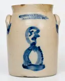 Extremely Rare COWDEN & WILCOX / HARRISBURG, PA Stoneware Jar w/ Clown Decoration by Cowden & Wilcox, circa 1865, Stoneware, sold Apr 2021