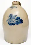 3 Gal. COWDEN & WILCOX / HARRISBURG, PA Stoneware Jug with Bold Leaf Decoration by Cowden & Wilcox, circa 1865, Stoneware, sold Apr 2021