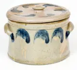 Scarce Celadon-Glazed Stoneware Butter Crock with Lid, JOHN BELL / WAYNESBORO by John Bell, circa 1850-1880, Stoneware, sold Apr 2021