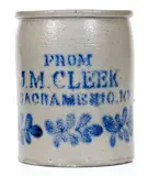 From, Rare FROM / J.M. CLEEK / SACRAMENTO, KY Stoneware Jar, James Miller, Brandenburg, Kentucky, circa 1860, Stoneware