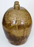 C Rhodes, Rare "C. Rhodes / Maker" Alkaline-Glazed Stoneware Jug w/ Kaolin Slip Inscription, Collin Rhodes, circa 1850, Alkaline-glazed stoneware