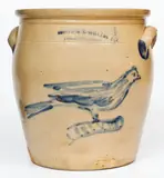 Rare Two-Gallon COWDEN & WILCOX / HARRISBURG, PA Stoneware Bird Jar by Cowden & Wilcox, circa 1865, Stoneware, sold Apr 2021