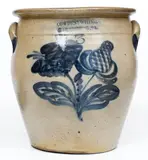 Fine COWDEN & WILCOX / HARRISBURG, PA Stoneware Jar w/ Elaborate Cobalt Floral Decoration by Cowden & Wilcox, circa 1865, Stoneware, sold Apr 2021