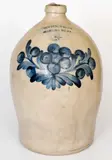Rare COWDEN & WILCOX / HARRISBURG, PA Stoneware Jug w/ Flower-and-Berries Motif by Cowden & Wilcox, circa 1865, Stoneware, sold Apr 2021