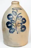 Extremely Rare COWDEN & WILCOX / HARRISBURG, PA Stoneware Jug with Pomegranate Decoration by Cowden & Wilcox, circa 1865, Stoneware, sold Apr 2021