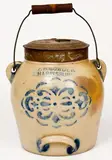 F.H. Cowden, 1 Gal. F. H. COWDEN / HARRISBURG Stoneware Batter Pail w/ Stenciled Decoration