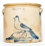Rare 5 Gal. COWDEN & WILCOX / HARRISBURG, PA Stoneware Bird Crock by Cowden & Wilcox, circa 1865, Stoneware, sold Apr 2021