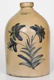 Evan R. Jones, EVAN. R JONES / PITTSTON, PA Stoneware Jug w/ Cobalt Floral Decoration, circa 1875, Stoneware