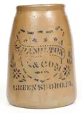J. Hamilton & Co., J. HAMILTON & CO. / GREENSBORO, PA Stoneware Canning Jar w/ Shield and Stars Decoration, circa 1875, Stoneware