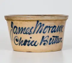 James Moraux, "James Moraux / Choice Butter" Stoneware Bowl by Fulper, Flemington, NJ, circa 1885, Stoneware