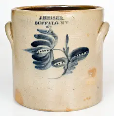 J. Heiser, 2 Gal. J. HEISER / BUFFALO, NY Stoneware Crock with Dotted Floral Decoration, circa 1852-1856, Stoneware