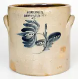 J. Heiser, 2 Gal. J. HEISER / BUFFALO, NY Stoneware Crock with Dotted Floral Decoration, circa 1852-1856, Stoneware