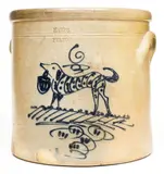 Harts, Rare HARTS / FULTON New York Stoneware Dog Crock, circa 1880, Stoneware