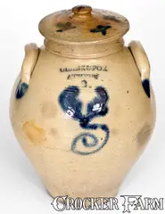 Clark & Fox, CLARK & FOX / ATHENS, NY Stoneware Jar with Decorated Lid, circa 1835, Stoneware