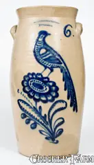 Harrington & Burger, Exceptional and Important HARRINGTON & BURGER / ROCHESTER, NY Stoneware Bird Scene Churn, circa 1852-1854, Stoneware