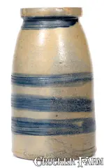 N. Cooper & Power, Rare N. COOPER & POWER / MAYSVILLE, KY Stoneware Striped Canning Jar Impressed, circa 1870, Stoneware