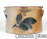 COWDEN & WILCOX / HARRISBURG, PA Stoneware Cake Crock w/ Leaf Decoration by Cowden & Wilcox, circa 1865, Stoneware, sold Dec 2020