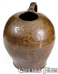 David Drake, Very Rare "Dave" (Enslaved African-American Potter David Drake) Edgefield, SC Civil War-era Stoneware Jug, 1861, Stoneware